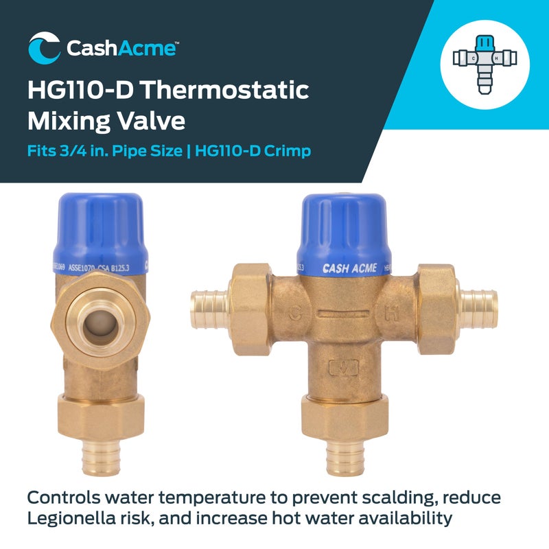 Cash Acme 3/4 Inch HG110 Crimp Thermostatic Mixing Valve with Barb Connections and Integral Checks, Brass Plumbing Fitting, 24507 - Image 2